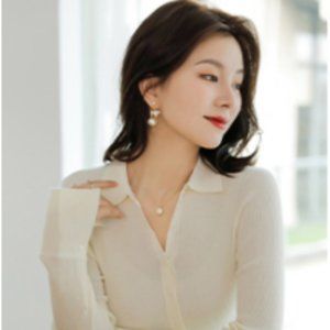 Polo collar wool cardigan for women's spring pure